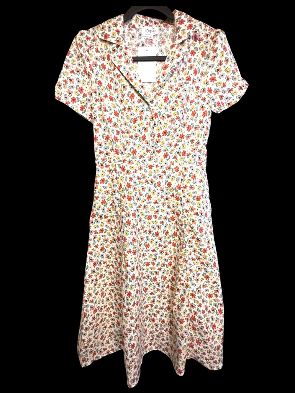 Tulip B Unique Vintage Floral Cap Sleeve Fit & Flare Cotton Summer Dress NWT